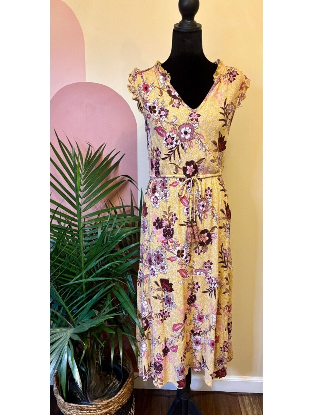 Knox Rose Yellow Floral Dress Women's Romantic Feminine Coquette Size Small